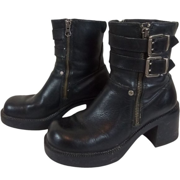 90's Y2K Harley Davidson Chunky Leather Platform Lug Sole Moto Boots